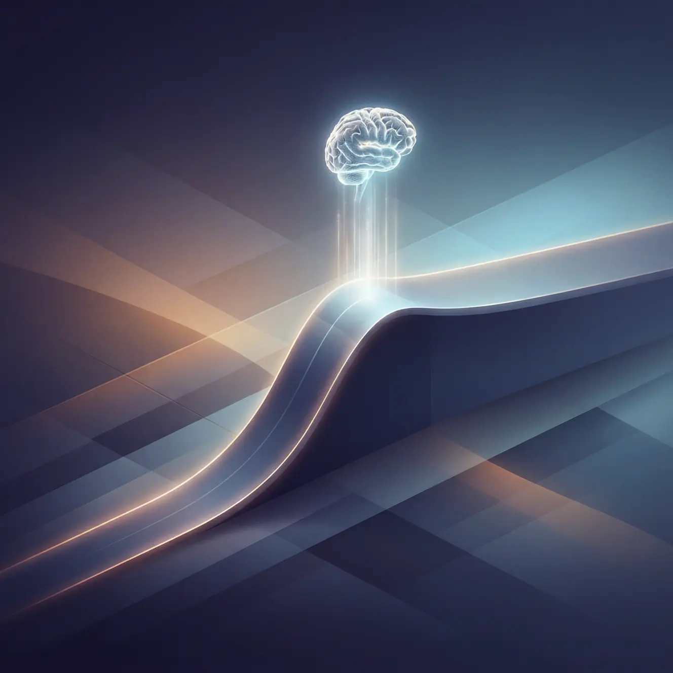 A path rising beyond a curve, representing cognitive structure as an additional capability axis